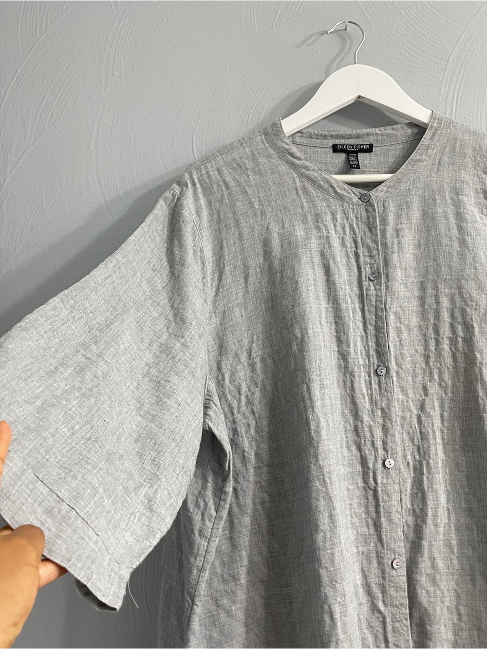 Eileen Fisher Light Gray organic cotton Button-Front  Midi Dress shirtdress 2X - Picture 8 of 13